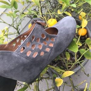 Gray Suede Mary Jane Wedges